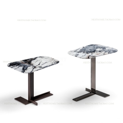 Italian modern simply natural marble side table with stainless steel base