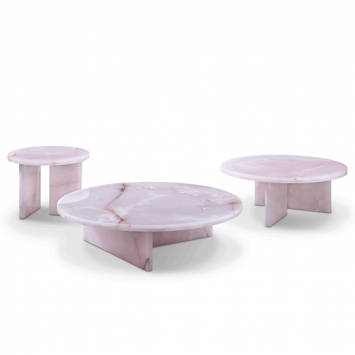 Pink jade srystal round coffee table set
