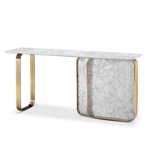 Modern Carrara marble entry table with Brushed stainless steel base