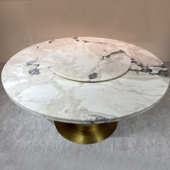 Design white marble dinning table with turntable customized
