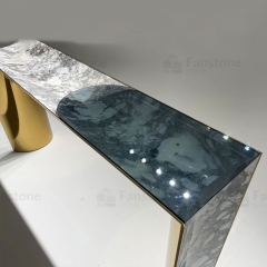 Modern marble top console table with gold base