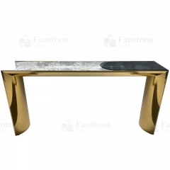Modern marble top console table with gold base