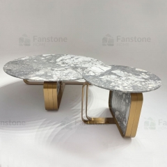 Natural white marble with grey texture coffee table set
