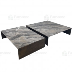 Seine square coffee table set marble & brushed metal