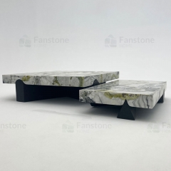 Modern Natural Stone Ice Jade Green Marble Coffee Table Set