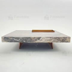 Italy luxury square shape coffee table with brushed metal base