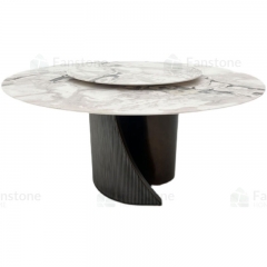 White Marble Dining table-Turntable with light bronze edge