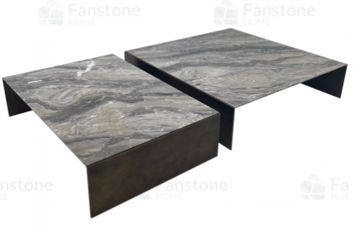 Modern Natural Stone Ice Jade Green Marble Coffee Table Set