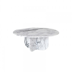 White Arabescato Carrara Marble T Frame Round Coffee Table