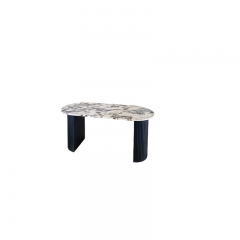 Honed Surface Rose Calacatta Viola Natural Marble Dining Table Oval with Black Solid Wood Legs