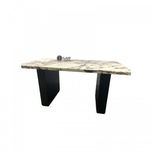 Rectangular Italian Calacatta Viola Marble Dining Table with Black Wooden Base