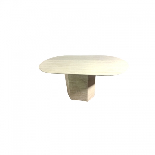 Honed Surface Oval Super White Travertine Dining Table