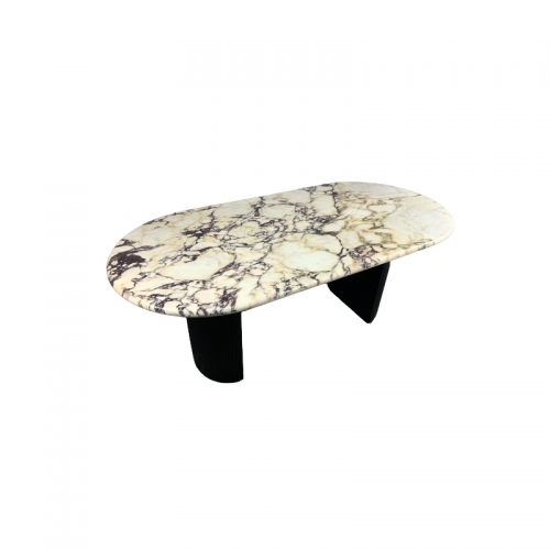 Oval 8 Seater Viola Marble Dining Table with Black Wooden Base