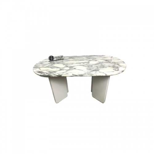 Italy Oval Arabescato Marble 6 Seater Dining Table with Cream Wooden Base