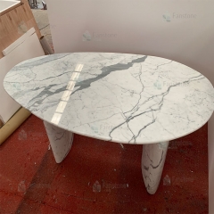 Italy Luxury Stone Oval Statuario Marble Dining Table