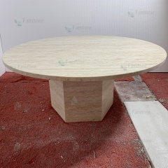 Custom Italian Round Super White Travertine Top Coffee Table