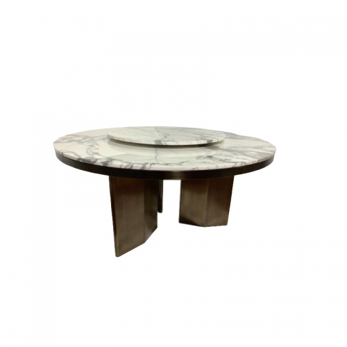 Round Calacatta White Marble Roating Dining Table Top with Three Metal Legs