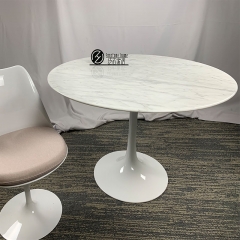 Polished Italy Carrara White Marble Round Saarinen Tulip Dining Table and Chairs