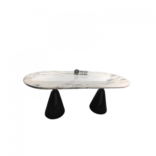 Italian Oval Arabescato White Marble Dining Table with Fiberglass Base