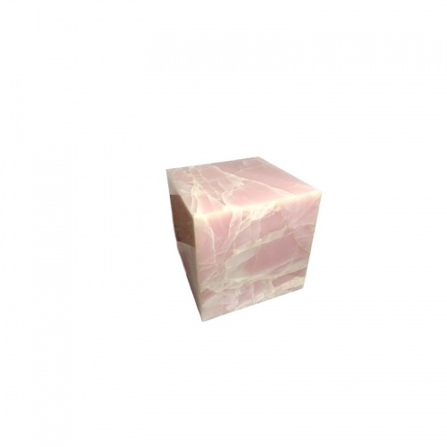 Natural Pink Onyx Marble Plinth Cube Side Table