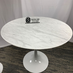 Polished Italy Carrara White Marble Round Saarinen Tulip Dining Table and Chairs