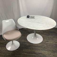 Polished Italy Carrara White Marble Round Saarinen Tulip Dining Table and Chairs