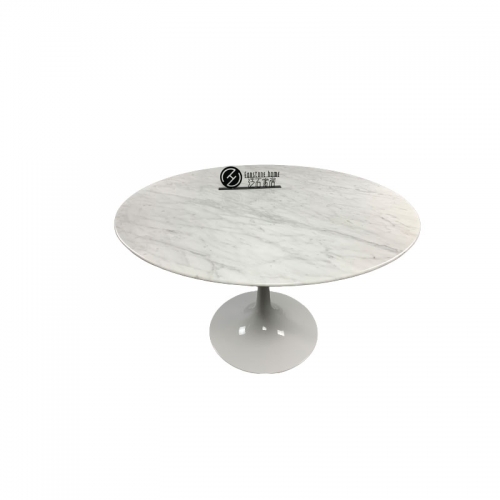 Polished Italy Carrara White Marble Round Saarinen Tulip Dining Table and Chairs