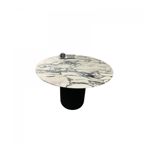 Honed Calacatta Viola Marble Round Dining Table with Black Wooden Base