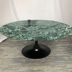 Italian Green Verde Alpi Marble Top Tulip Dining Table with Black Aluminum Leg