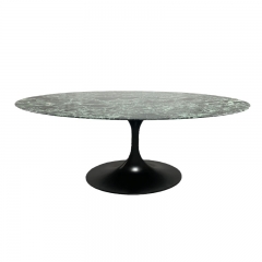 Italian Green Verde Alpi Marble Top Tulip Dining Table with Black Aluminum Leg