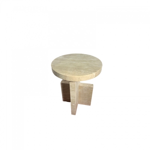 Italy Beige Travertine Bedside Table Marble Round Side Table