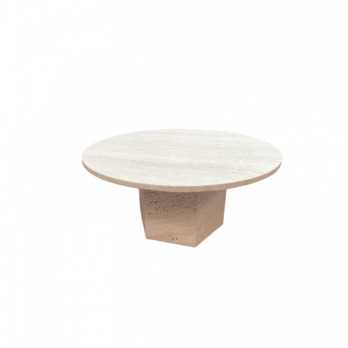 Round Honed Unfilled Italian Super White Travertine Coffee Table