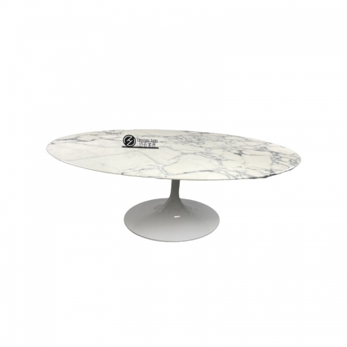 Eero Saarinen Natural Arabescato White Marble Tulip Dining Table Oval