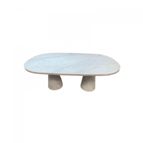 Rectangular Round Shape Design Italy Carrara White Marble Dining Table