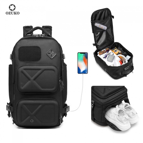 Ozuko 9309 新款户外双肩包男短途旅行男士背包多功能防水旅行背包定制