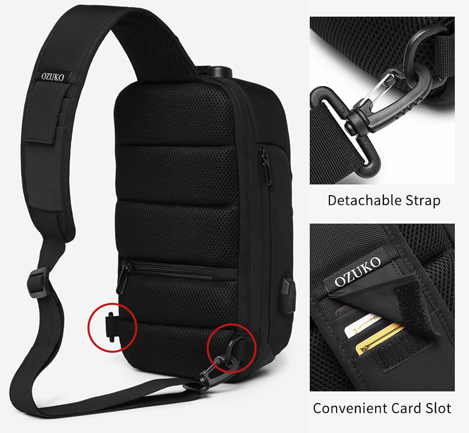 Ozuko 9270 Satchel Crossbody Nylon Sports Chest Men Waterproof Usb ...