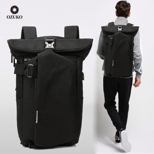 Ozuko 8905 新款学生双肩电脑包男时尚运动双肩包男士多功能usb充电背包