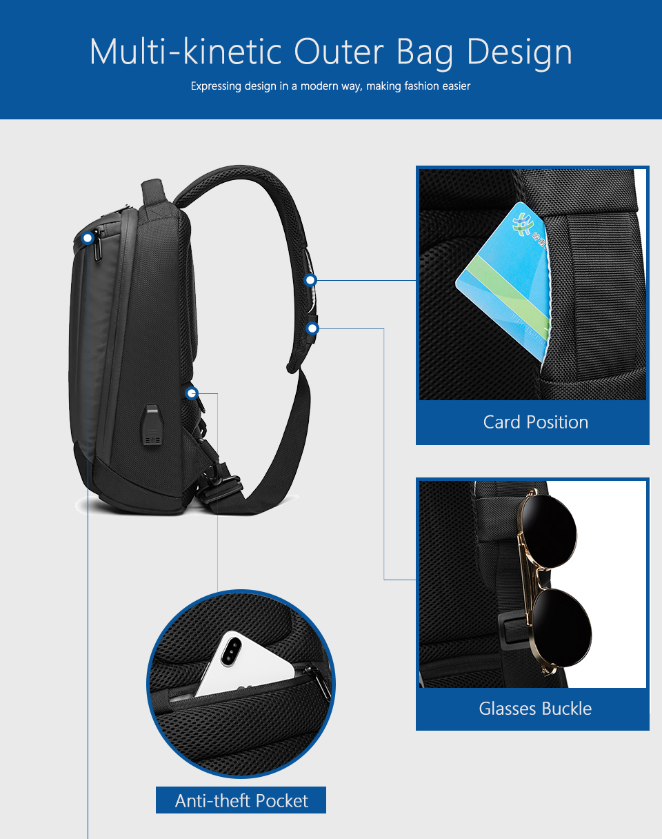 Ozuko 9078 USB Charging Sling Bag Water Repellent Crossbody Bag Male ...
