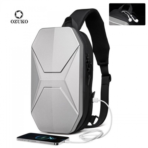 OZUKO 9509 2021新款机能胸包男PC硬壳男士斜挎包潮酷品牌男士包包单肩斜挎包