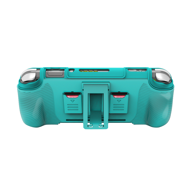 2 in 1 Hard PC+TPU Protective Case Cover with 2 Game Card Storage Slot and Stand Holder for Nintendo Switch Lite Console（turquoise）