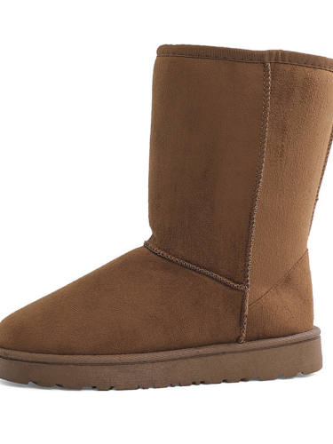 Women'S Boots Snow Boots Flat Heel Round Toe Mid Calf Boots Classic Daily Walking Shoes Nubuck Solid Colored Black / Mid-Calf Boots
