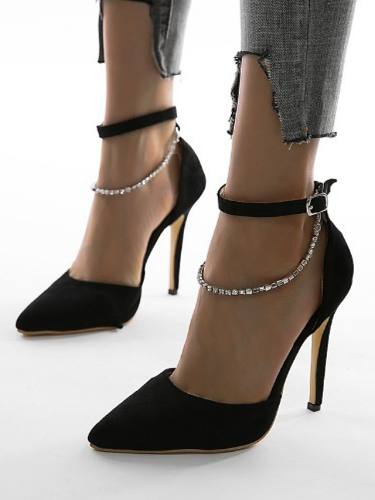 Women'S Sandals Pumps Pointed Toe High Heel Sandals Casual Daily Walking Shoes Suede Rhinestone Solid Colored