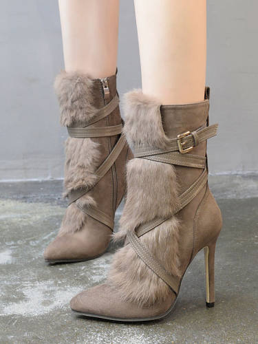 Women'S Boots Stiletto Heel Pointed Toe Mid Calf Boots Basic Casual Daily Walking Shoes Suede Solid Colored / Mid-Calf Boots