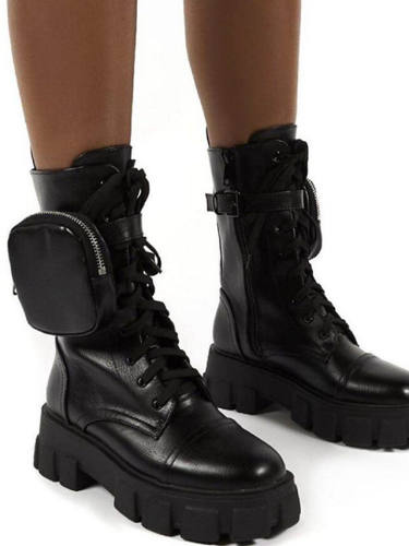 Women'S Boots Chunky Heel Round Toe Booties Ankle Boots Casual Daily Walking Shoes Leather Pu Lace-Up Solid Colored Pink / Grey White Black / Booties / Ankle Boots