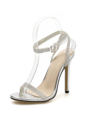 Women'S Heels Stiletto Heel Open Toe Sexy Daily Walking Shoes Pu Rhinestone Solid Colored Black