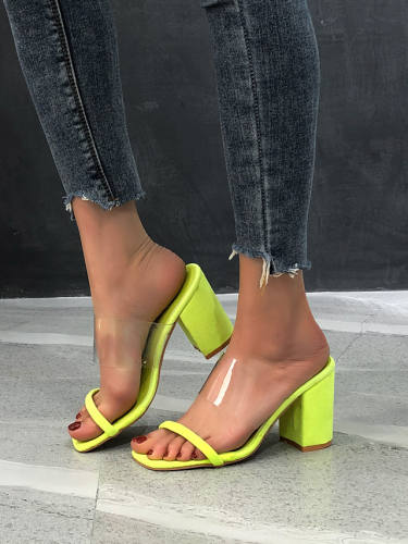 Women'S Heels 2021 Chunky Heel Open Toe Basic Casual Daily Office & Career Pu Black / White Black Light Green