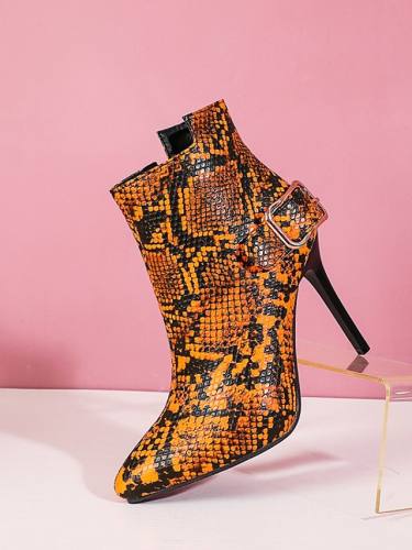Women'S Boots Stiletto Heel Pointed Toe Booties Ankle Boots Casual Sexy Classic Daily Party & Evening Walking Shoes Pu Color Block Leopard Camel Orange / Black Black / Booties / Ankle Boots