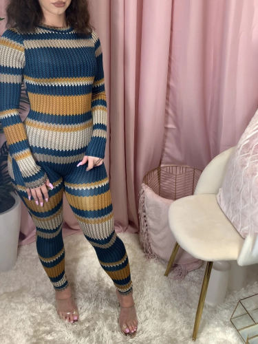 Contrast Color Long Sleeve Skinny One Piece Jumpsuit