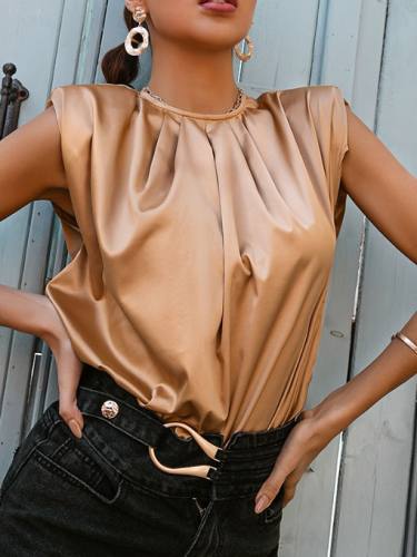 Casual Pure Color Ruched Tank Tops For Women