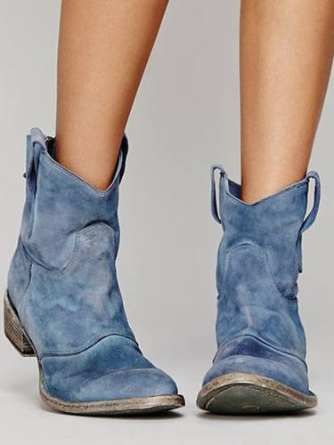 Women'S Boots Cowboy Western Boots Block Heel Round Toe Booties Ankle Boots Basic Casual Daily Walking Shoes Suede Solid Colored Camel Purple Blue / Booties / Ankle Boots